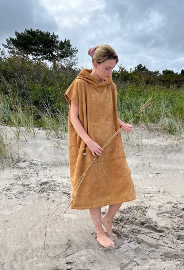 Bath Poncho Frotté Camel - korte ærmer